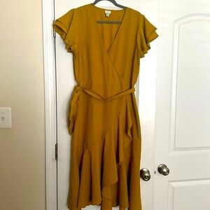 A NEW DAY faux wrap dress with ruffles. Size Large.